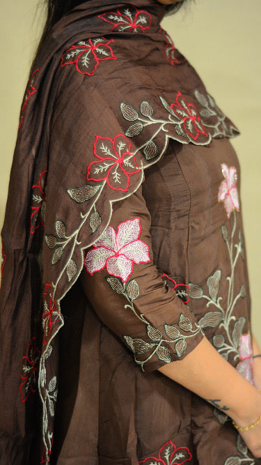 Brown Mul Chanderi 3PC set