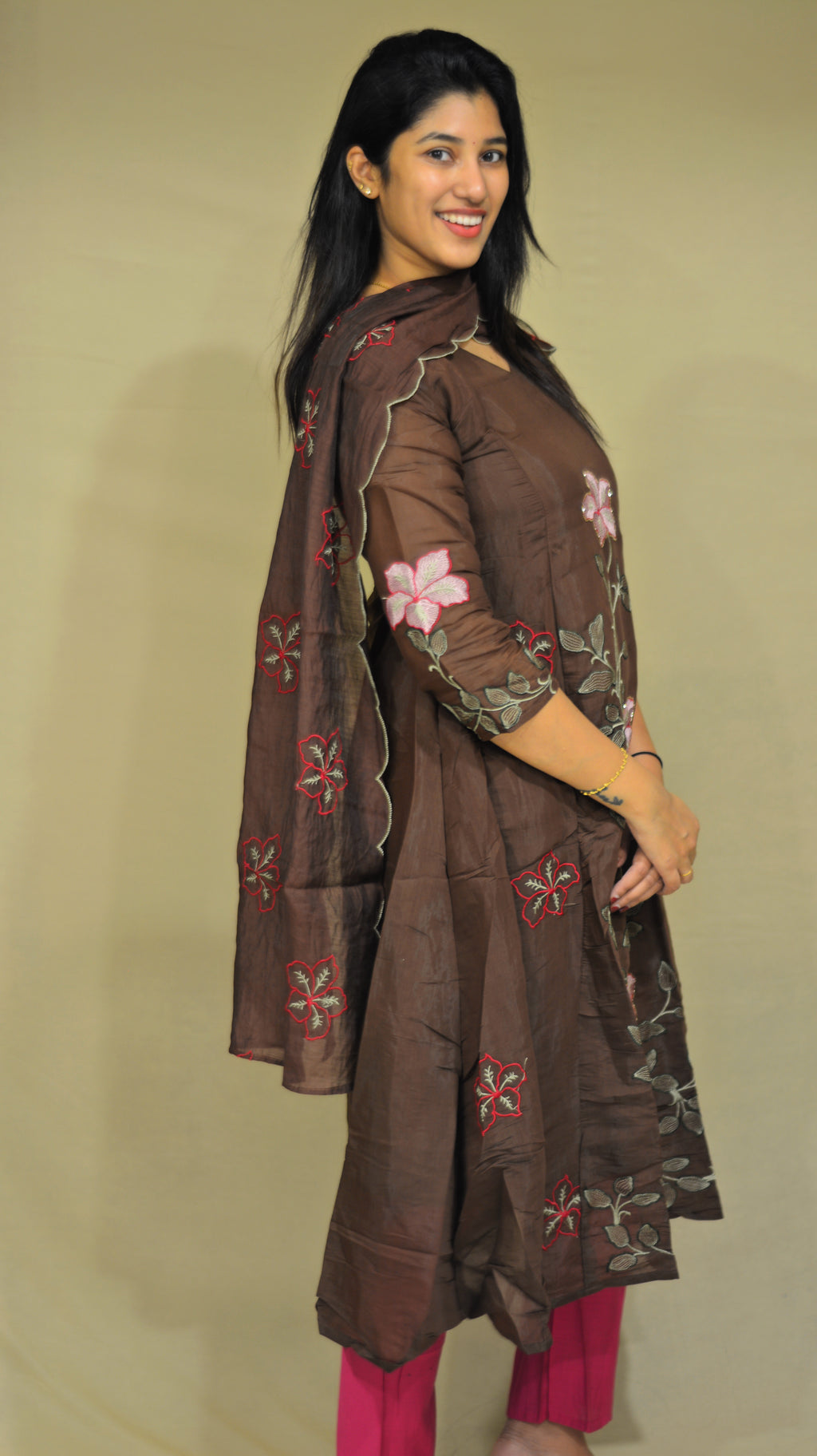 Brown Mul Chanderi 3PC set