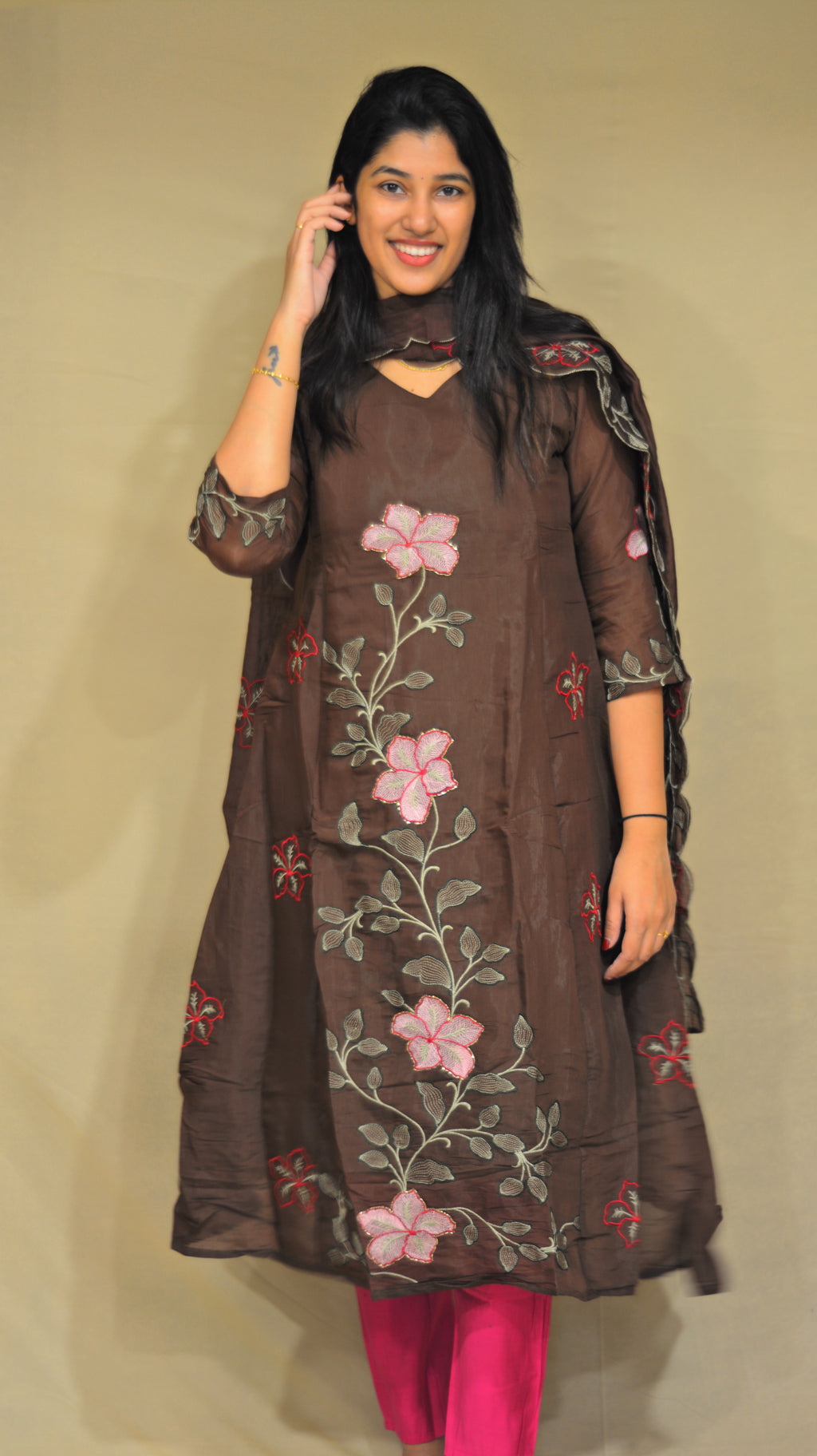 Brown Mul Chanderi 3PC set